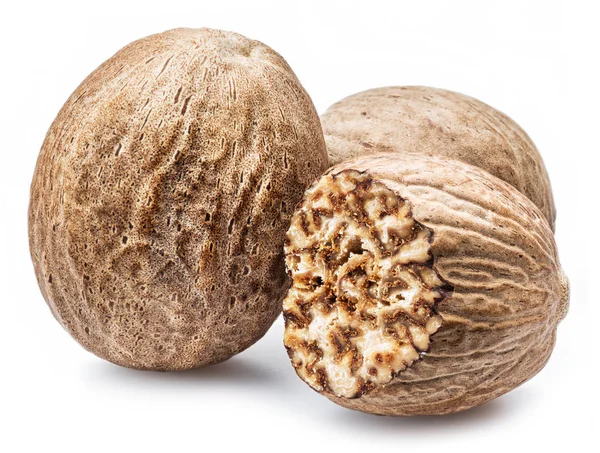 Dried Seeds Fragrant Nutmeg Isolated White Background — Stock Photo, Image