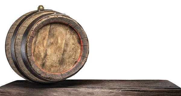 Wine Barrel Old Wooden Table File Contains Clipping Path — Stock Photo, Image