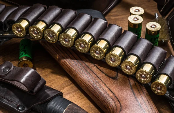 Equipamento Caça Bomba Ação Espingarda Cartucho Guagem Faca Caça Final — Fotografia de Stock