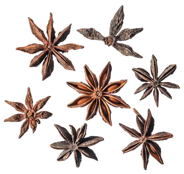 Anise Stars Dried Stars Seeds Isolated White Background — Stock Photo, Image
