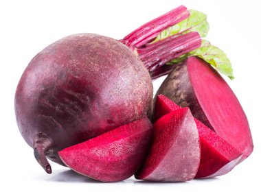 Red beet or beetroot with slices on white background. clipart