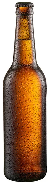 Бутылка Холодного Пива Большими Капельками Конденсата Файл Содержит Путь Обрезки — стоковое фото