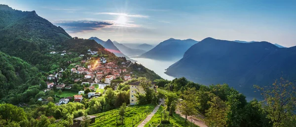 Village Switzerland May 2018 Beautiful View Village Early Morning Monte — Stock Photo, Image