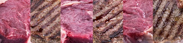 Line Raw Barbecue Beef Steaks Food Background — Stock Photo, Image