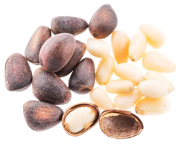 Сосновые Орехи Белом Фоне Органические Продукты Питания — стоковое фото
