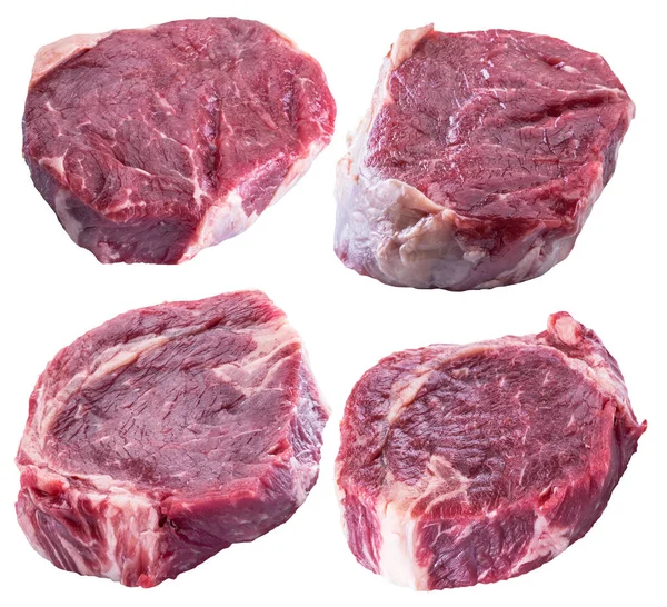 Nyers Ribeye Steak Vagy Marha Steak Fehér Háttér Előtt Fájl — Stock Fotó