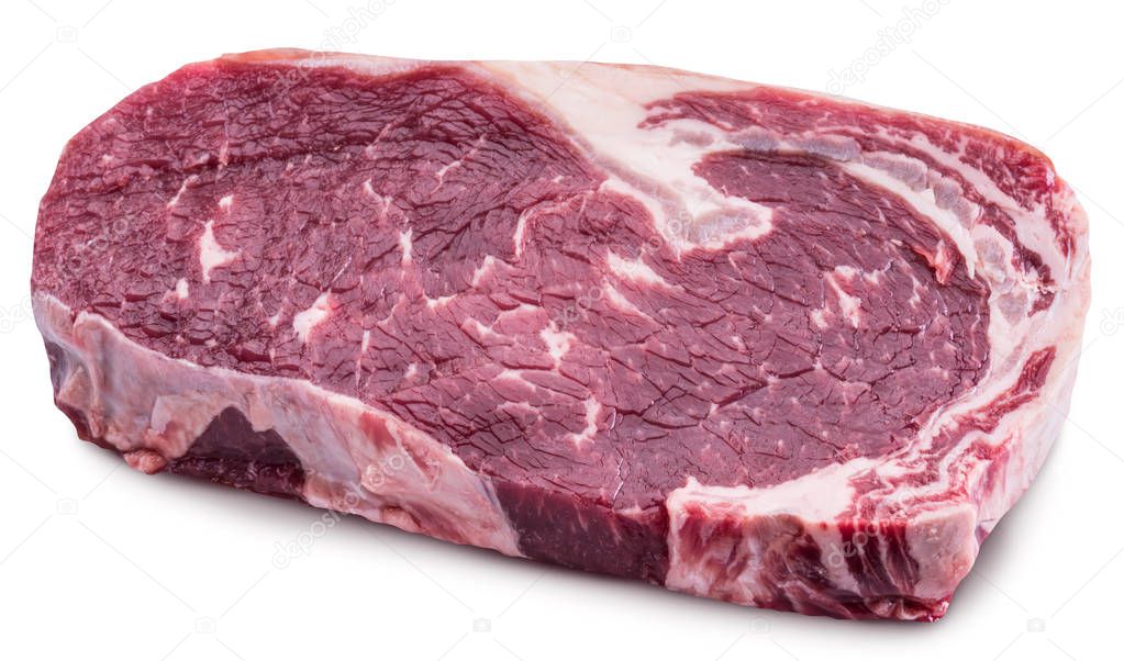 Raw Ribeye steak or beef steak on white background. File contains clipping path.