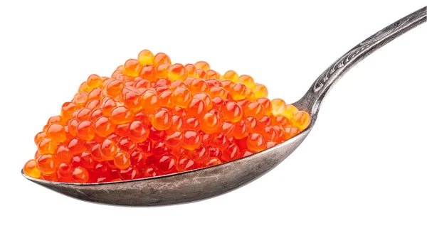 Spoon Full Red Caviar White Background Macro Picture File Contains — Stock Photo, Image