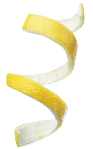 柠檬皮或柠檬扭曲的白色背景 文件包含裁剪路径 — 图库照片