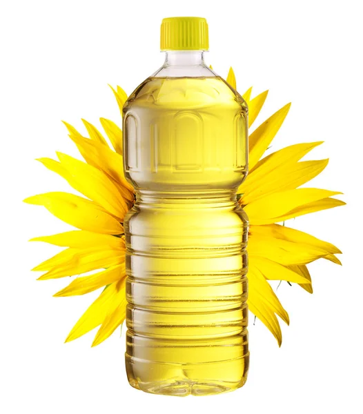 Bottle Sunflower Oil Sunflower Background File Contains Clipping Path — Stock Photo, Image