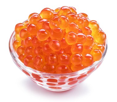 Kase beyaz zemin üzerine kırmızı havyar. Makro resim.