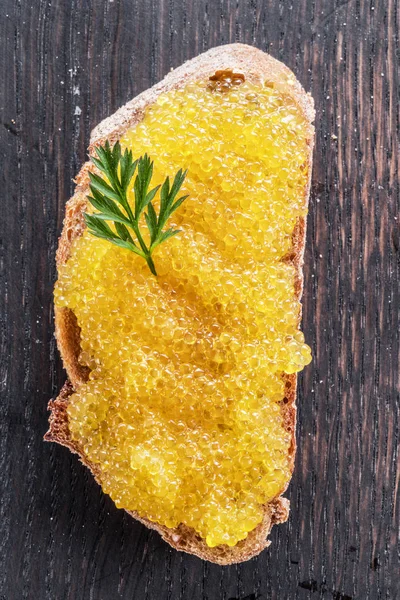 Bread Pike Caviar Roe Wooden Background Top View — Stock Photo, Image