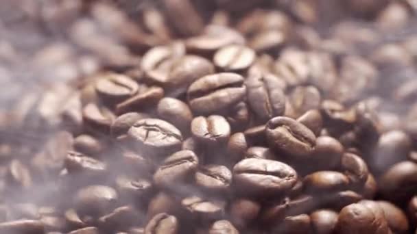 Fragrant Coffee Beans Roasted Frying Pan Smoke Comes Coffee Beans — Stock Video