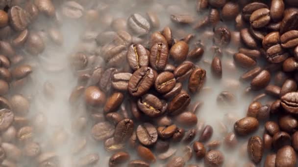 Fragrant Coffee Beans Roasted Frying Pan Smoke Comes Coffee Beans — Stock Video