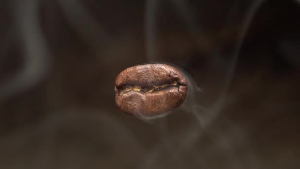 Flygande Makro Kaffebönan Ångande Makro Skott Nedan Suddig Bakgrund — Stockvideo