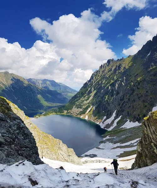 Morskie Oko Wysokie Tatry Polska Maja 2018 Piękny Krajobraz Ośnieżone — Zdjęcie stockowe