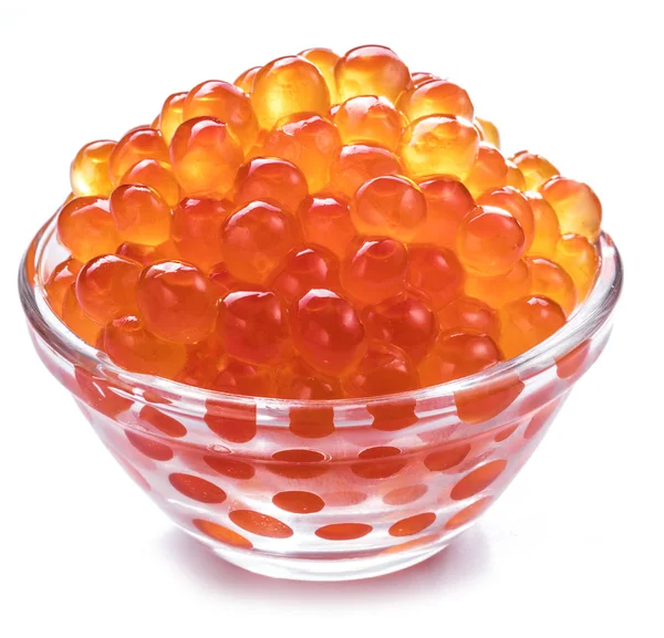 Caviar Vermelho Tigela Sobre Fundo Branco Macro Imagem — Fotografia de Stock