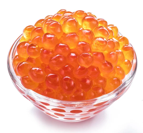 Caviar Vermelho Tigela Sobre Fundo Branco Macro Imagem — Fotografia de Stock