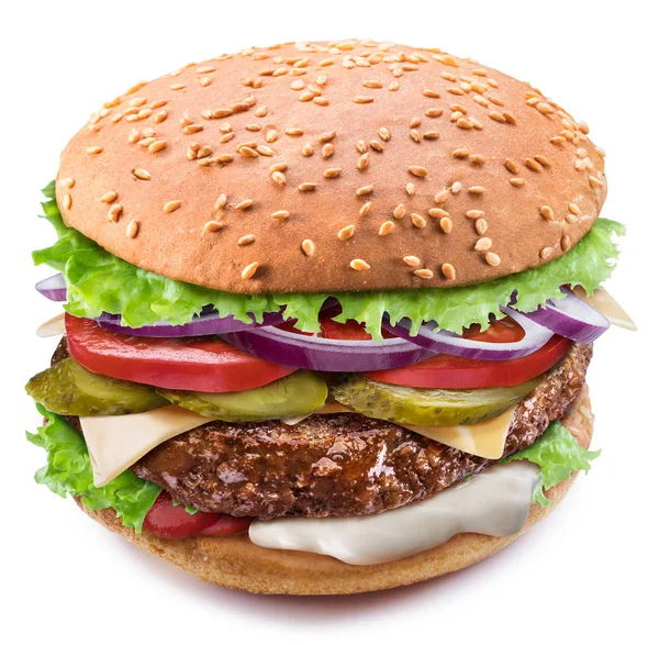 Величезний Гамбургер Ідеальний Знімок Шарів Бургерів Файл Містить Відсічний Контур — стокове фото