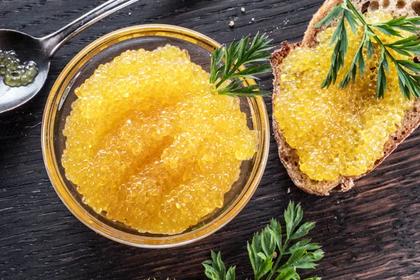 Pike caviar or roe in the bowl on wooden background. — Stock Image Pike Caviar Roe Bowl Wooden Background Stock Image