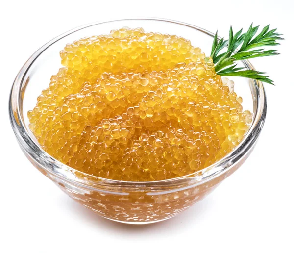 Pike caviar or roe in the bowl on white background. Top view. — Stock Image Pike Caviar Roe Bowl White Background Top View Royalty Free Stock Photos