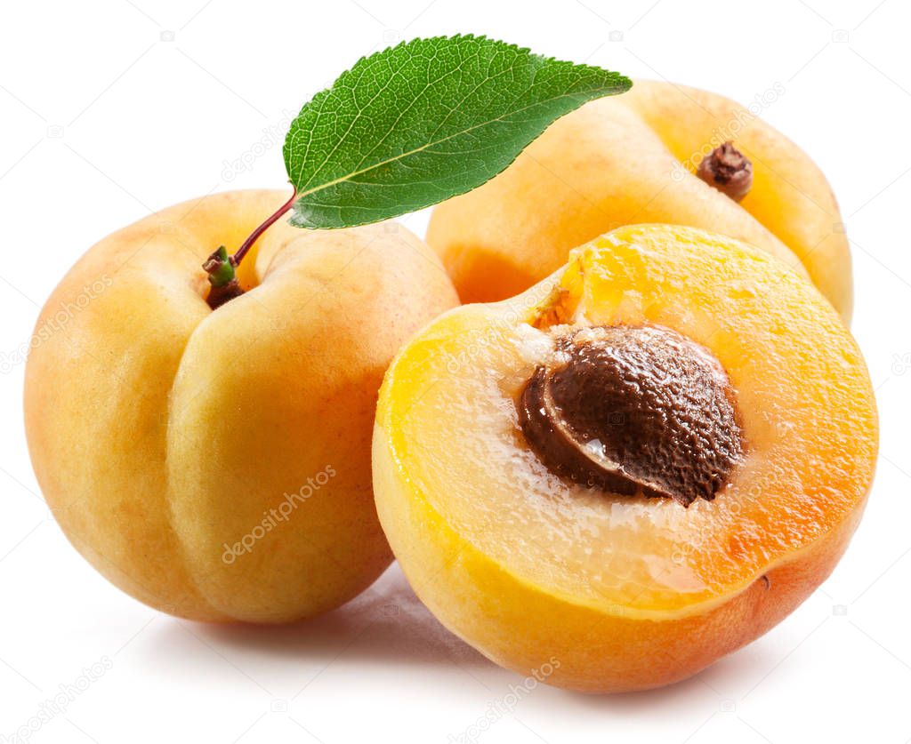 Ripe apricots isolated on the white background.