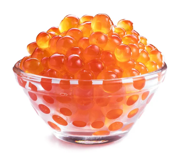 Roter Kaviar Der Schüssel Auf Weißem Hintergrund Makrobild — Stockfoto