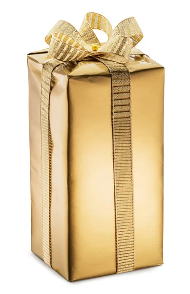 Caja Regalo Oro Como Símbolo Deseos Celebración Ruta Recorte — Foto de Stock