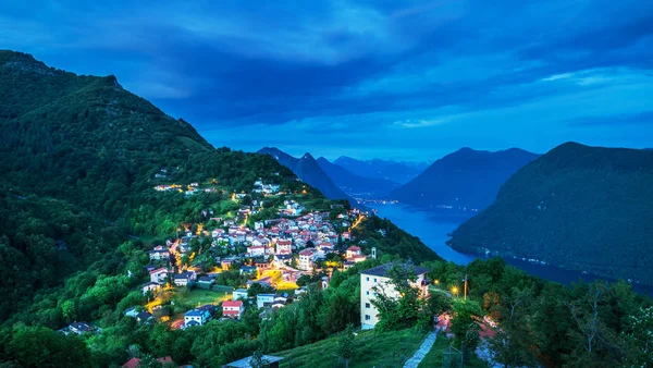 Dorp Van Bre Zwitserland Mei 2018 Uitzicht Vanaf Monte Bre — Stockfoto