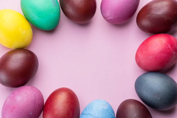 Colorful Easter eggs as an attribute of Easter celebration. Pink — Stock Photo, Image