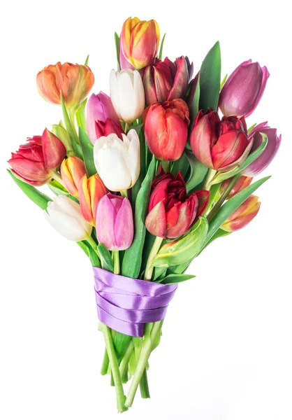 Colorful bouquet of tulips on white background. — Stock Photo, Image