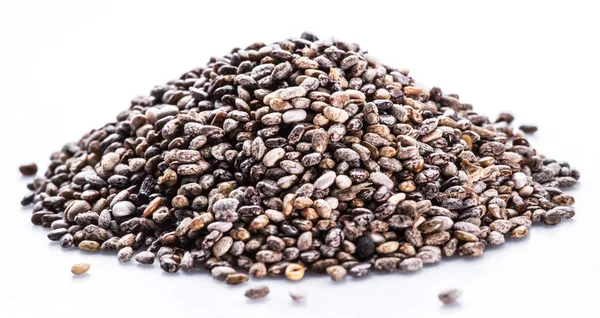 Heap of Chia seeds isolated on white background.
