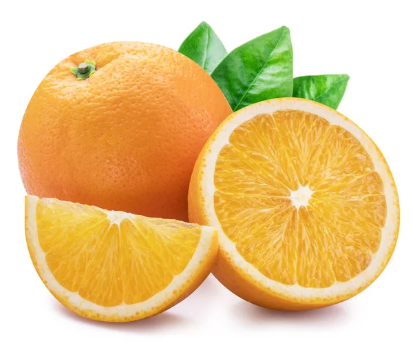 Orange fruits with orange leaves on white background. Clipping p — Stock Photo, Image