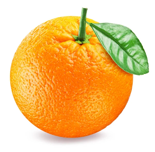 Orangenfrucht mit orangefarbenem Blatt auf weißem Hintergrund. Schneidpfad — Stockfoto