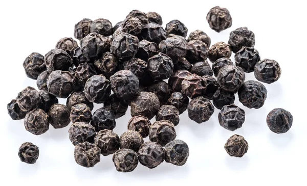 Black peppercorns isolated on white background. — Stock Photo, Image