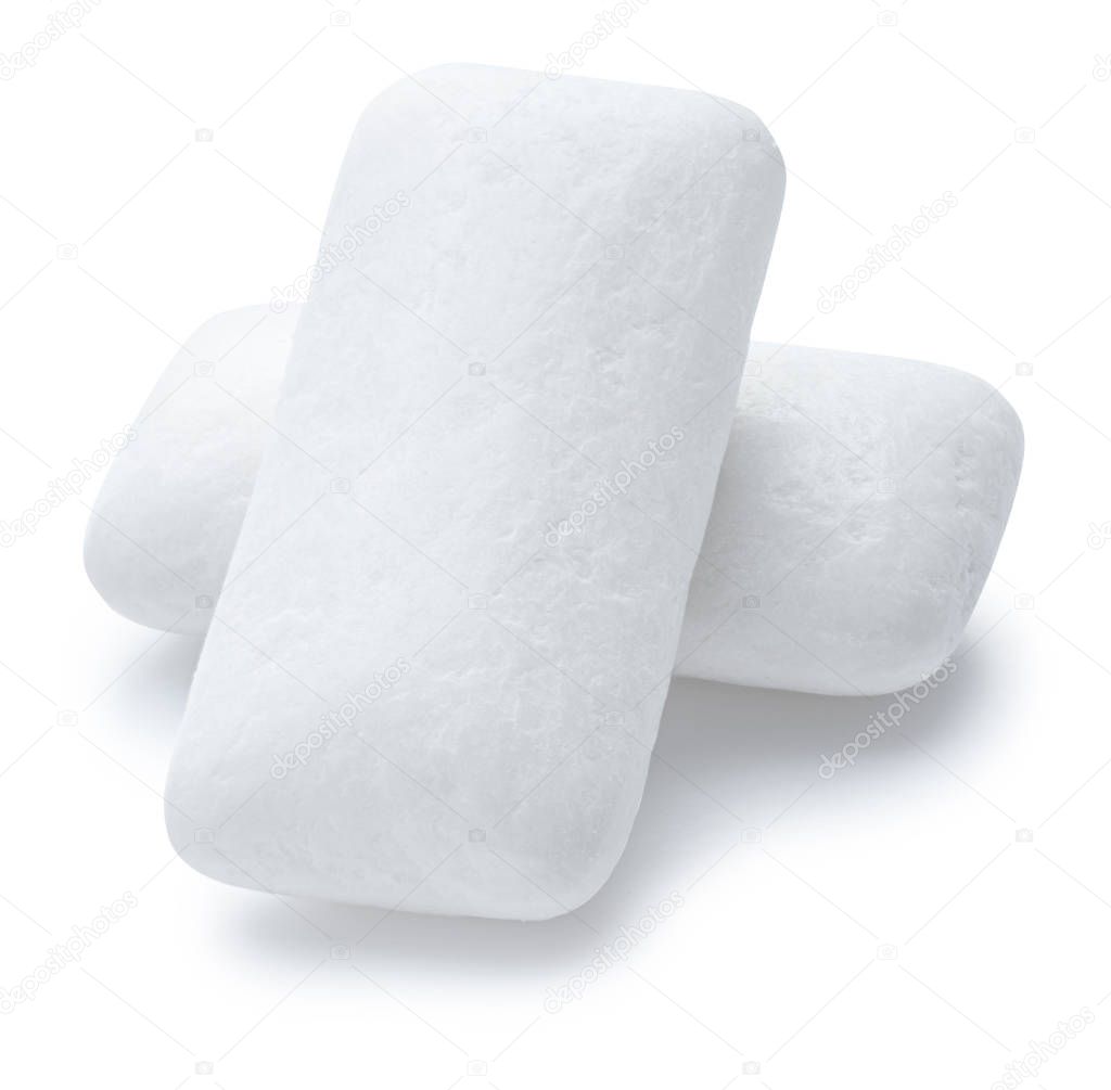 Chewing gum pieces on white background. Clipping path.