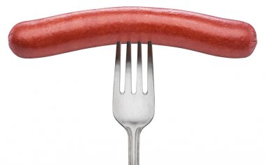 Frankfurter sosis çatal üzerinde. Dosyada, kırpma yolu.