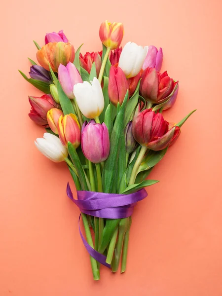 Colorful bouquet of tulips on white background. — Stock Photo, Image