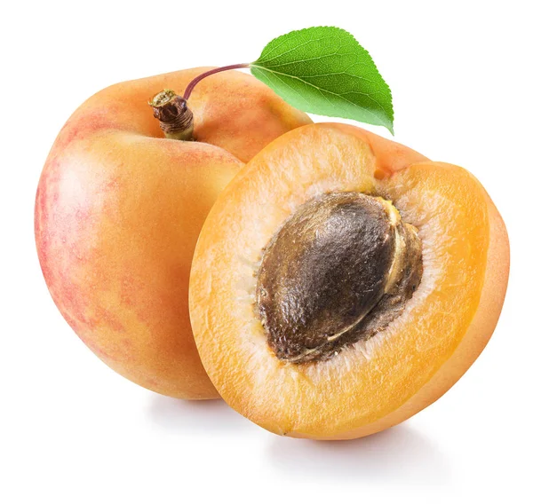 Зрізати абрикосові фрукти і абрикос наполовину з каменем. Відсічний контур . — стокове фото