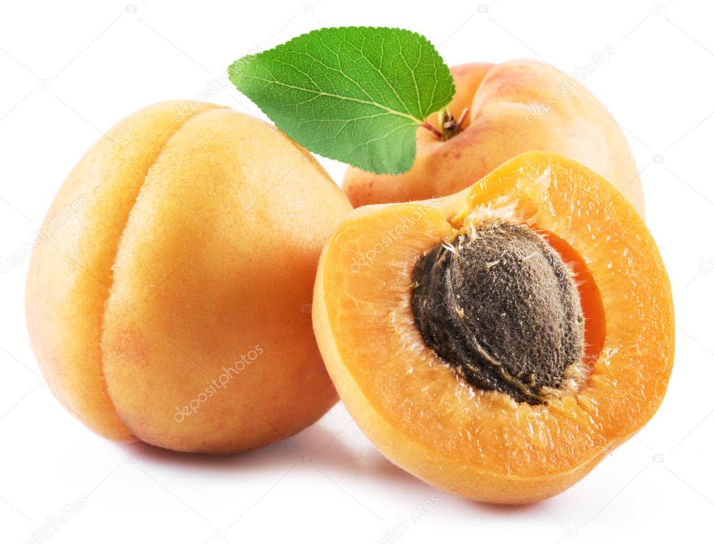 Ripe apricots isolated on the white background.