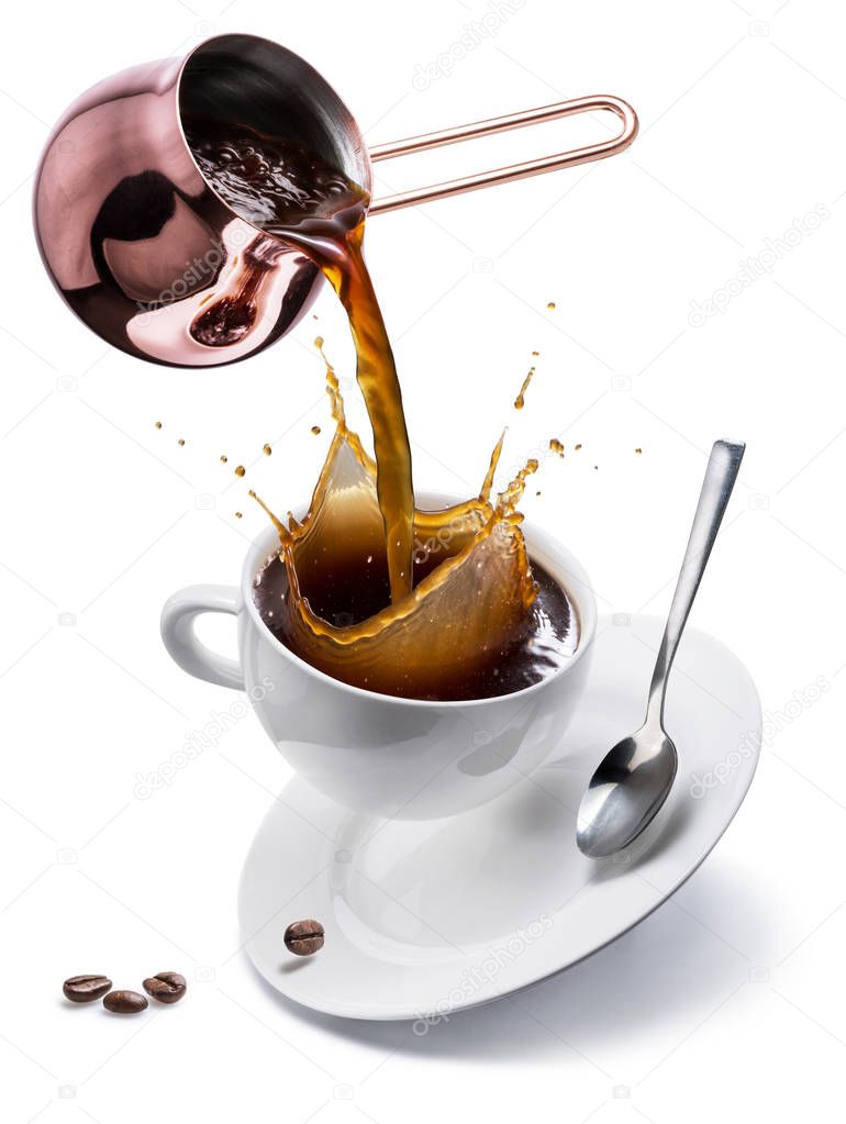 Coffee preparation. Conceptual photo - pouring coffee from coppe