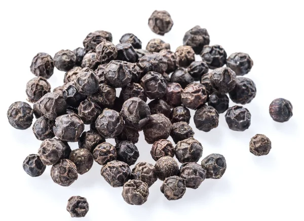 Black peppercorns isolated on white background. — Stock Photo, Image