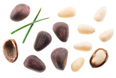 Çam fıstığı beyaz arka plan üzerinde. Organik gıda.