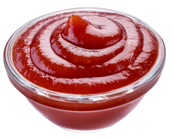 Schüssel mit Tomatensauce oder Ketchup auf weißem Hintergrund. Ausschnitt pa — Stockfoto