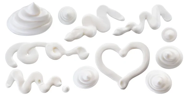 Mayonnaise swirls and puddles collection on white background. Cl — Stock Photo, Image
