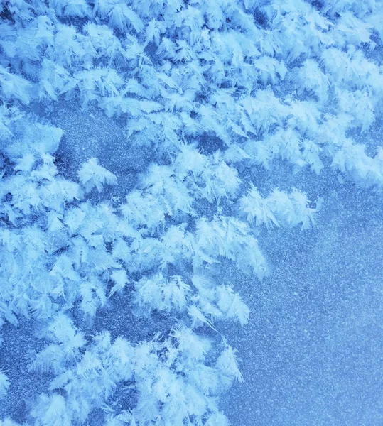 Kar kristali Dondurulmuş buzlu nehir üzerinde güzel kar deseni formu. — Stok fotoğraf