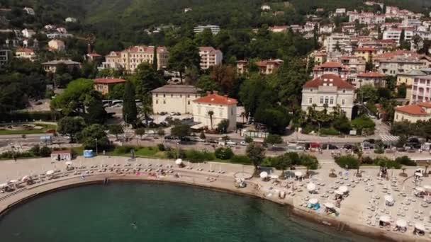 View Beach Blue Sea Coast Opatija Croatia August 2019 Top — Stock Video