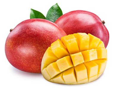 Mango küplü mango meyveleri. Beyaz bir arka planda izole edilmiş. F