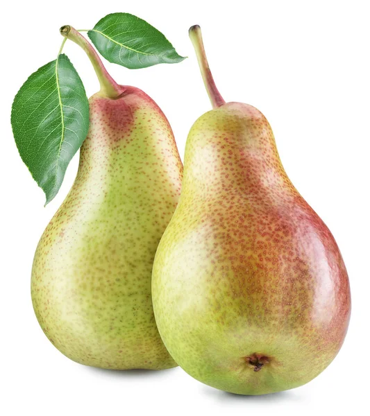 Ripe pears with a leaf on white background. Clipping path. — ストック写真