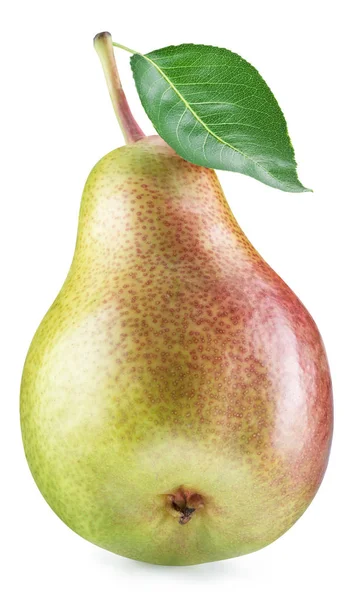Rijp peer fruit met een blad op witte achtergrond. Knippad. — Stockfoto